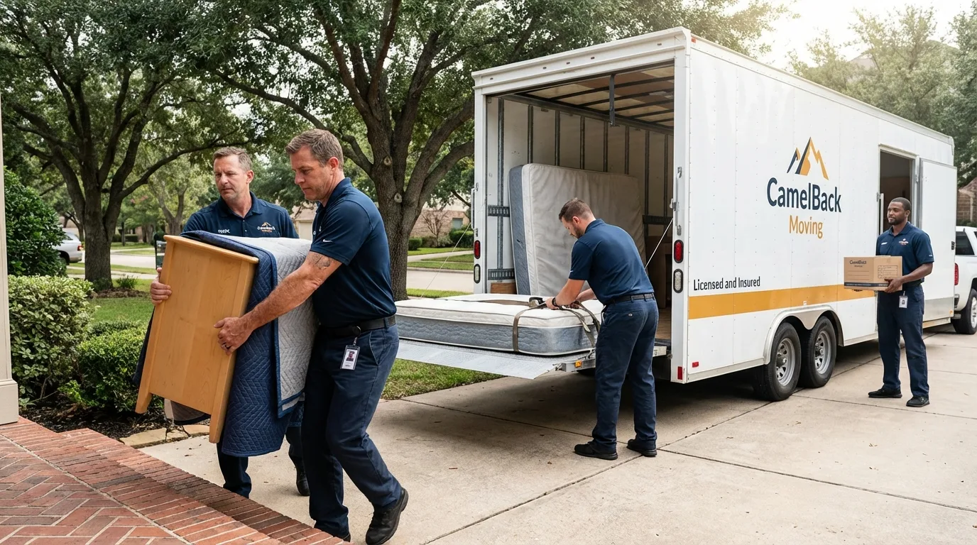 Crew loading residential truck for cross-state move from Linn, MO