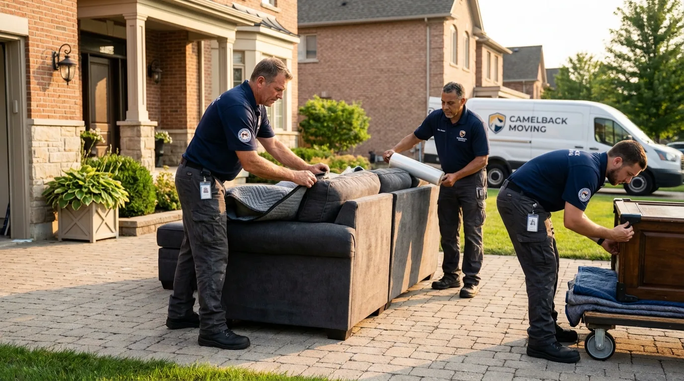 Large estate moving crew wrapping furniture in Linn, MO